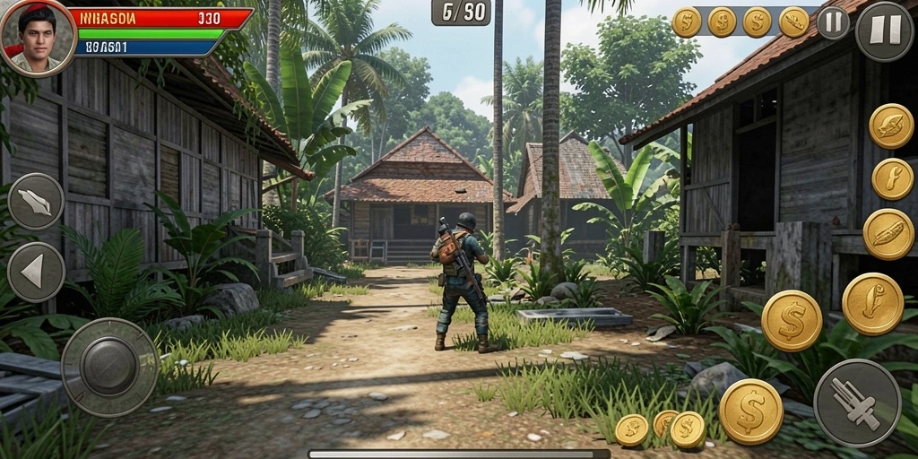 Screenshot menunjukkan karakter utama dalam pertempuran.